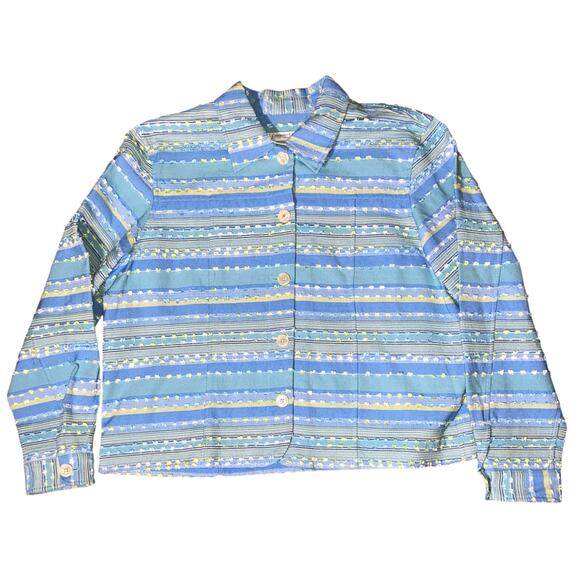 Coldwater Creek Button Front Unlined Blue & Yellow Striped Jacket XL - Picture 2 of 9